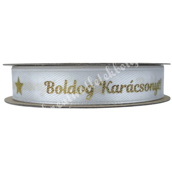 Karácsonyi szalag, Boldog Karácsonyt, fehér, 1,2 cm (210)