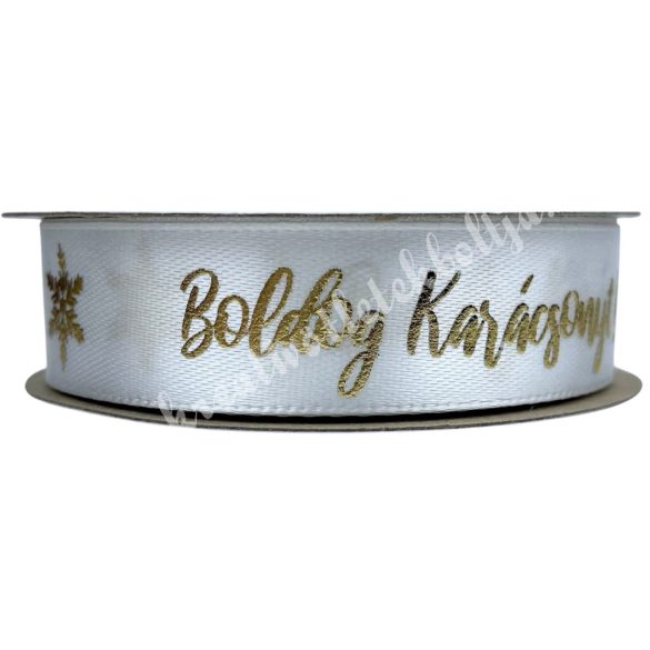 Karácsonyi szalag, Boldog Karácsonyt, fehér, 2 cm (204)