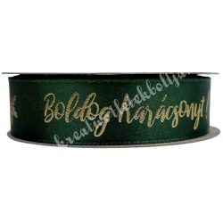   Karácsonyi szalag, Boldog Karácsonyt, sötétzöld, 2 cm (205)