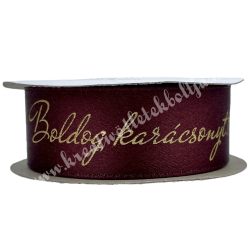 Karácsonyi szalag, Boldog Karácsonyt, bordó, 2,5 cm (207)