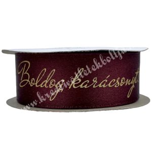 Karácsonyi szalag, Boldog Karácsonyt, bordó, 2,5 cm (207)