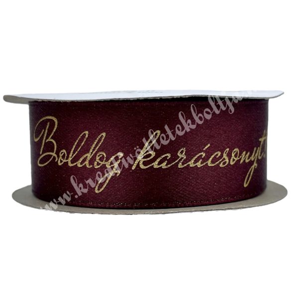 Karácsonyi szalag, Boldog Karácsonyt, bordó, 2,5 cm (207)