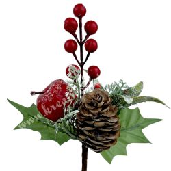 Betűzős pick, almával, tobozzal, piros bogyókkal, 22 cm