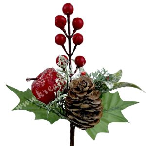 Betűzős pick, almával, tobozzal, piros bogyókkal, 22 cm