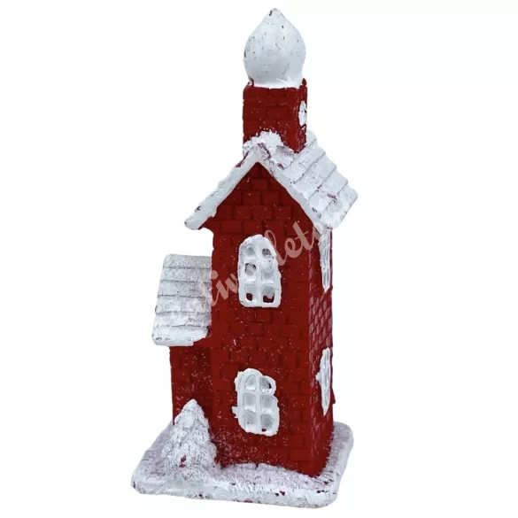 Polyresin templom, piros-fehér, 2,5x7 cm