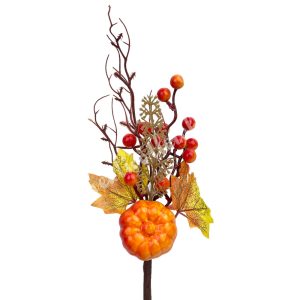Beszúrós dísz, őszi pick bogyóval, levéllel és tökkel, 12x34 cm