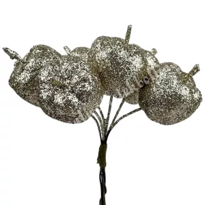 Betűzős alma, csillámos arany, 2,5x3 cm, 6 db/csokor