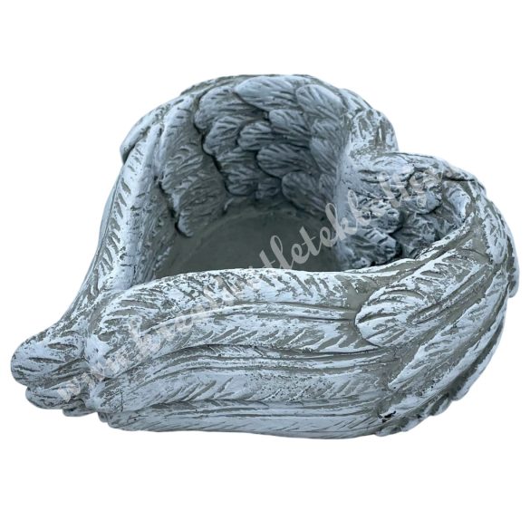 Kőkaspó, szív angyalszárnnyal, 12,5x14 cm