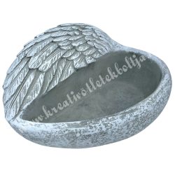 Kőkaspó, szív angyalszárnnyal, 16x16 cm