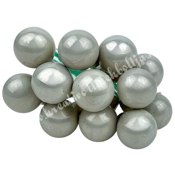 Betűzős üveggömb, pasztell szürke, fényes, 1,5 cm, 12 db/csokor