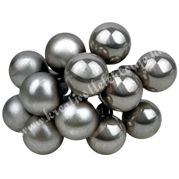 Betűzős üveggömb, szürkésbarna, fényes-matt, 1,5 cm, 12 db/csokor