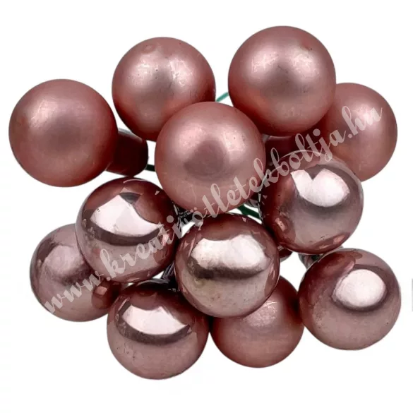 Betűzős üveggömb, rosegold, fényes-matt, 1,5 cm, 12 db/csokor