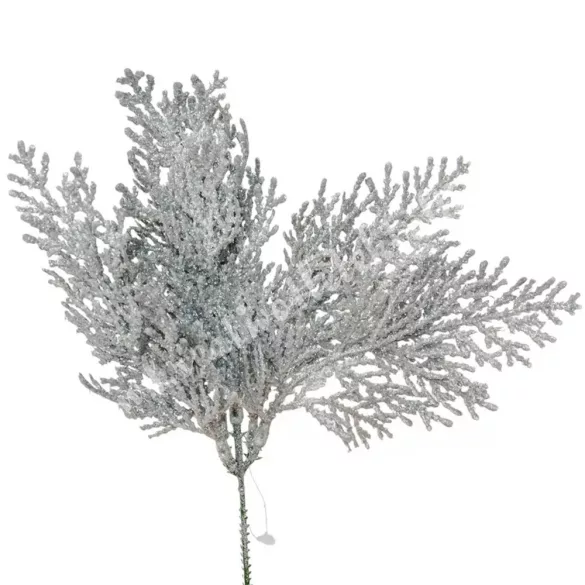 Csillámos levél pick, ezüst, 28 cm