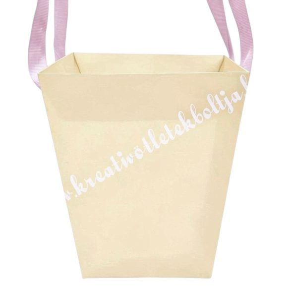 Papír virágtasak füllel, krém, 13,5x15,5 cm