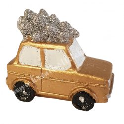 Polyresin arany autó, fenyővel, 5,5x5 cm
