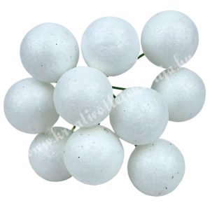 Betűzős csillámos hungarocell golyó, fehér, 2 cm, 10 db/csokor