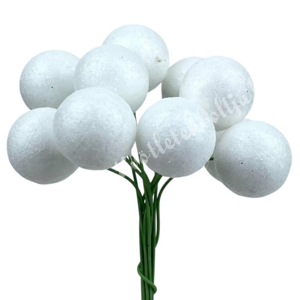 Betűzős csillámos hungarocell golyó, fehér, 2 cm, 10 db/csokor