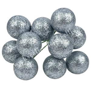 Betűzős csillámos hungarocell golyó, ezüst, 2 cm, 10 db/csokor