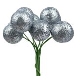 Betűzős csillámos hungarocell golyó, ezüst, 2 cm, 10 db/csokor