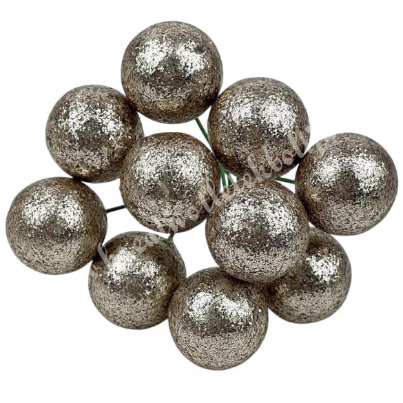 Betűzős csillámos hungarocell golyó, pezsgő, 2 cm, 10 db/csokor