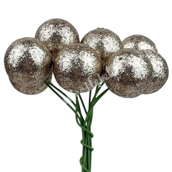 Betűzős csillámos hungarocell golyó, pezsgő, 2 cm, 10 db/csokor