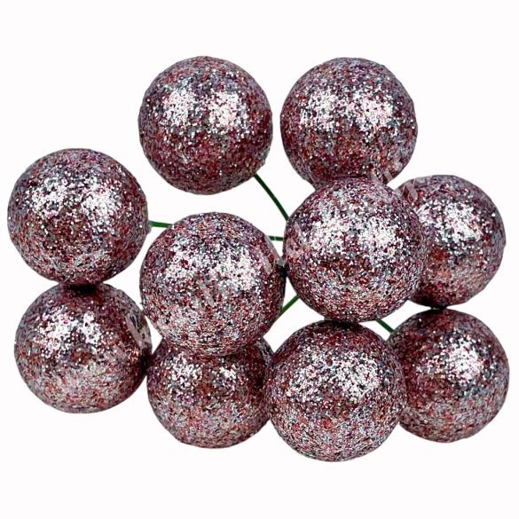 Betűzős csillámos hungarocell golyó, rózsaszín, 2 cm, 10 db/csokor