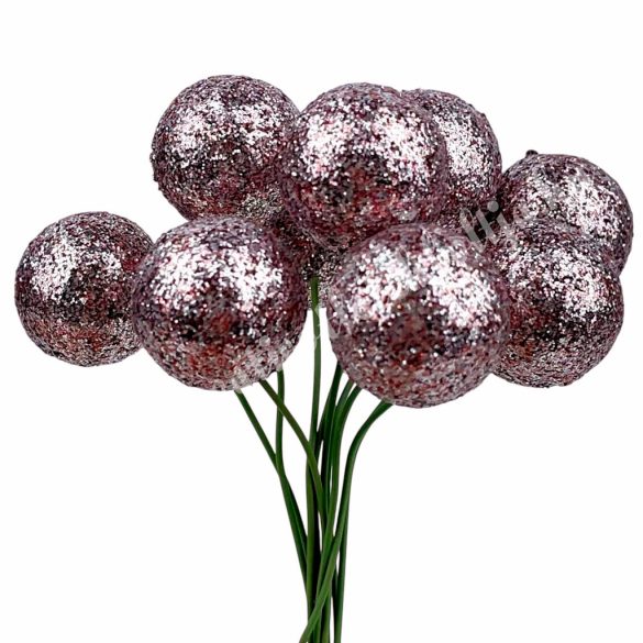 Betűzős csillámos hungarocell golyó, rózsaszín, 2 cm, 10 db/csokor