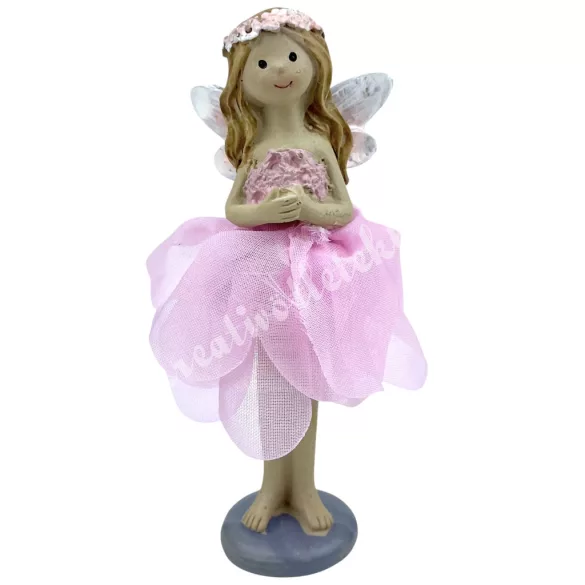 Polyresin tündér fodros szoknyában, rózsaszín, 5,5x11 cm