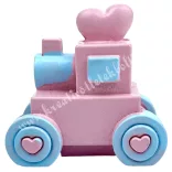 Polyresin mozdony, rózsaszín-kék, 4,2x4 cm