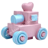Polyresin mozdony, rózsaszín-kék, 4,2x4 cm