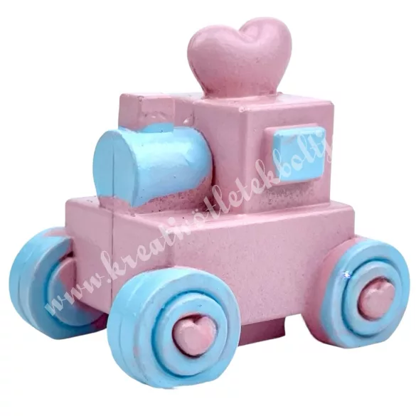 Polyresin mozdony, rózsaszín-kék, 4,2x4 cm