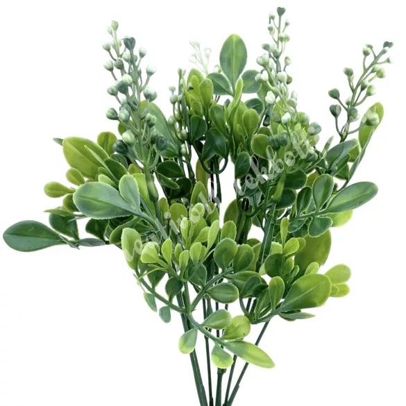 Zöld csokor bogyóval, fehér, 34 cm