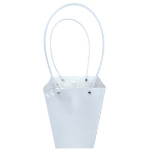 Papír virágtasak füllel, fehér, 12x12,5 cm