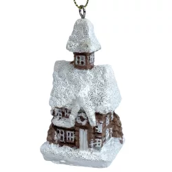 Akasztós polyresin házikó, barna-fehér, 4,5x8 cm
