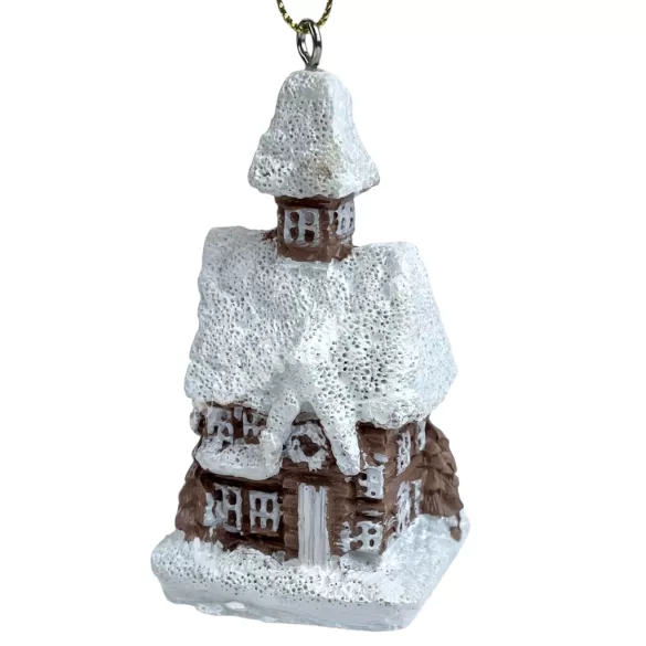 Akasztós polyresin házikó, barna-fehér, 4,5x8 cm