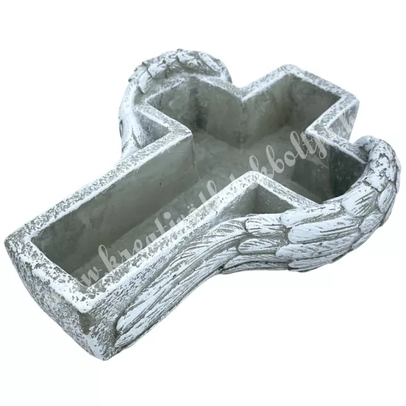Kőkaspó, kereszt, 17,5x21,5 cm