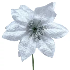 Betűzős mikulásvirág fej, fehér, 10 cm