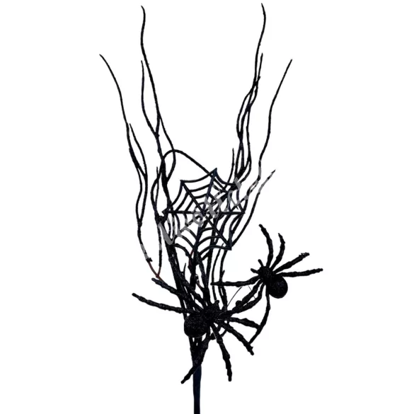 Halloweeni beszúrós dísz, pókkal, fekete, 37 cm
