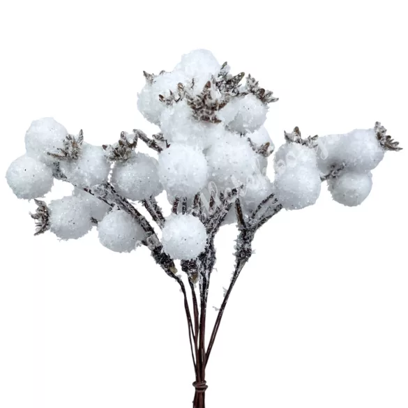 Havas bogyós ág, fehér, 15 cm