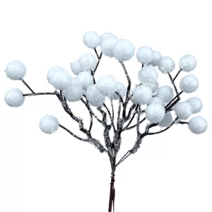 Havas bogyós ág, fehér, 17 cm