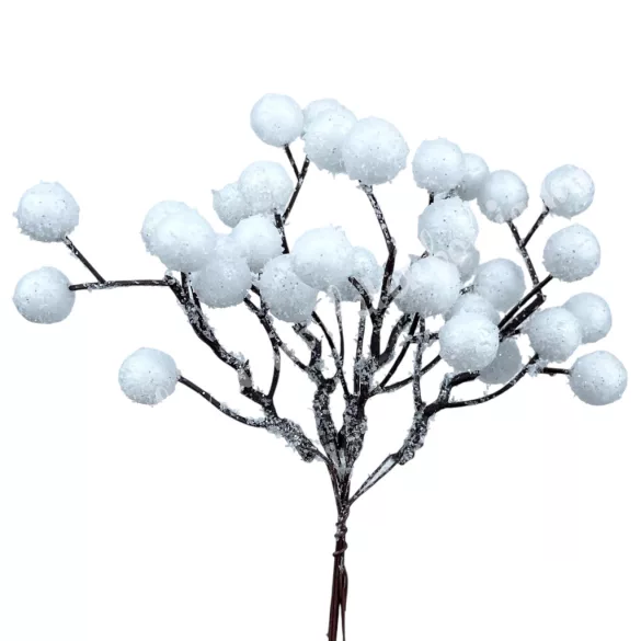 Havas bogyós ág, fehér, 17 cm