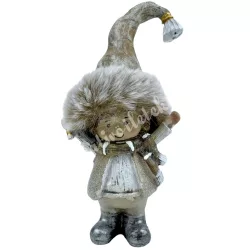   Polyresin kisfiú szőrmés sapkában, cukorpálcával, 6,5x13 cm
