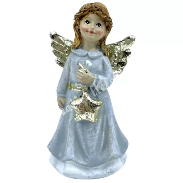 Polyresin angyal csillaggal, 4x8 cm