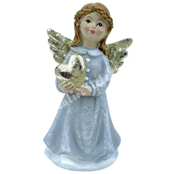 Polyresin angyal szívvel, 4,5x8 cm