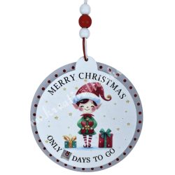 Akasztós fa adventi naptár manóval, fehér, 11x11,5 cm