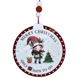 Akasztós fa adventi naptár manóval, piros, 11x11,5 cm