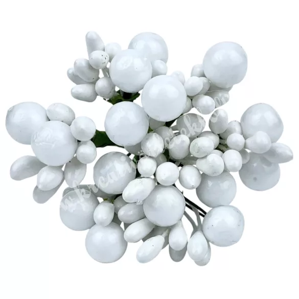 Bogyós vegyes mini csokor, fehér, 10 cm