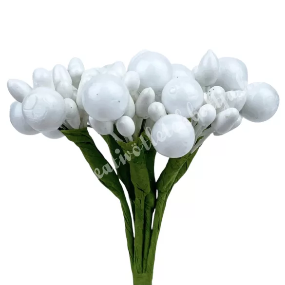Bogyós vegyes mini csokor, fehér, 10 cm